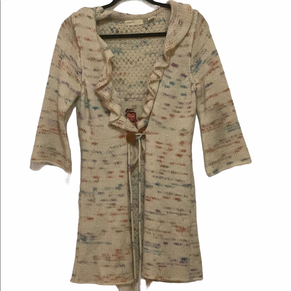 Anthropologie knitted Cardigan front tie embroidered Sweater.